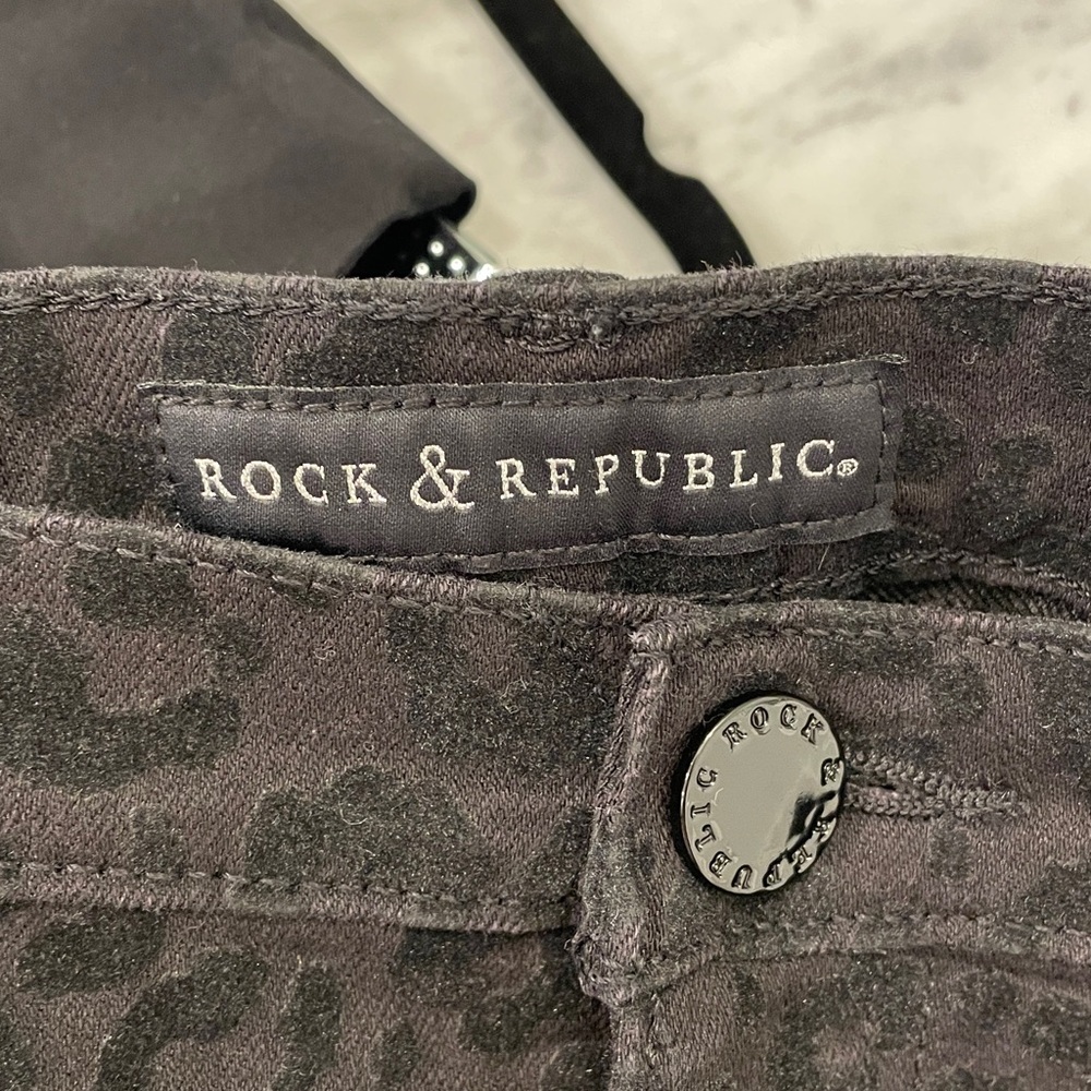 Rock & Republic Black Skinny Leopard Print Jeans Size 14 - Picture 7 of 9